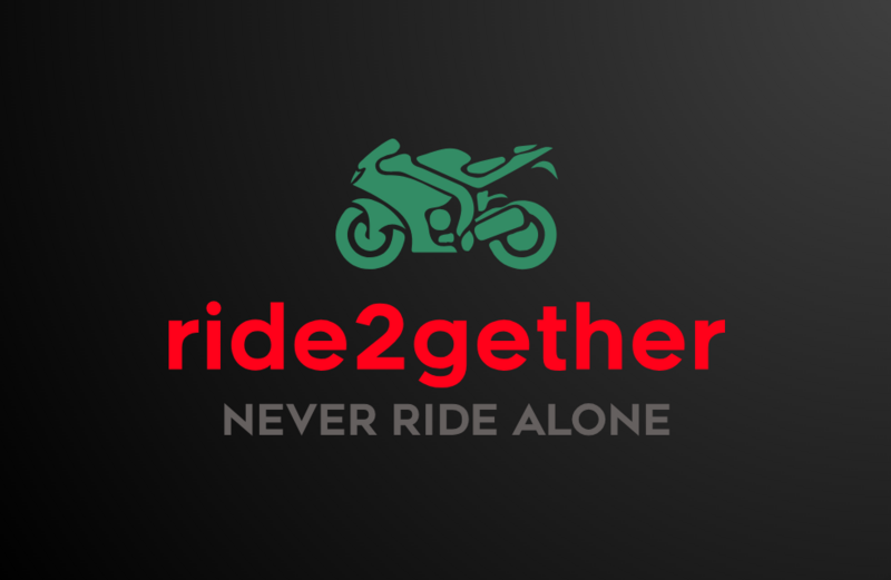 Logo der Web-App ride2gether mit dem Slogan „Never ride alone“